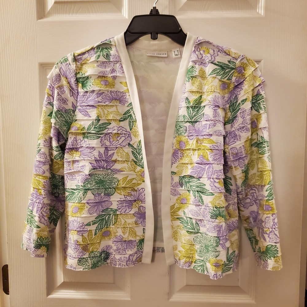 Susan Graver sz XS relax fit floral open cardigan Spring Garden Casualโ Career